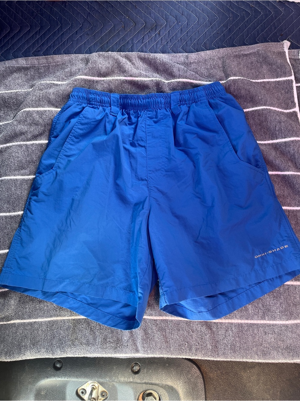 Columbia PFG Shorts Mens Small Blue Omni Shade Fishing Swim Trunks Mesh Lined